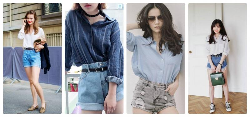 Quần shorts kết hợp áo sơ mi