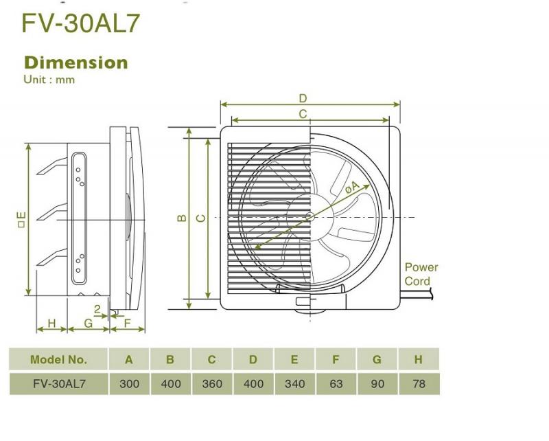 Thông số Quạt hút gắn tường dân dụng Panasonic FV-30AL7