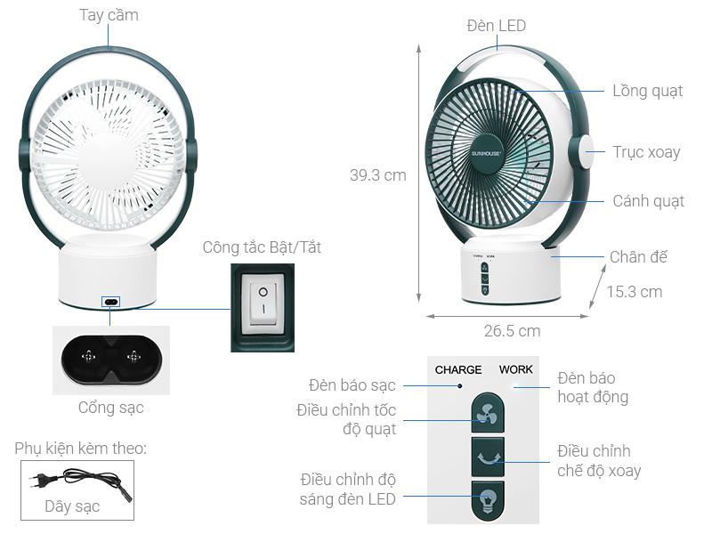 Quạt sạc điện Sunhouse SHD7116