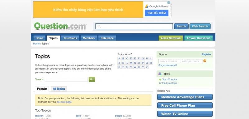 Giao diện của Question.com