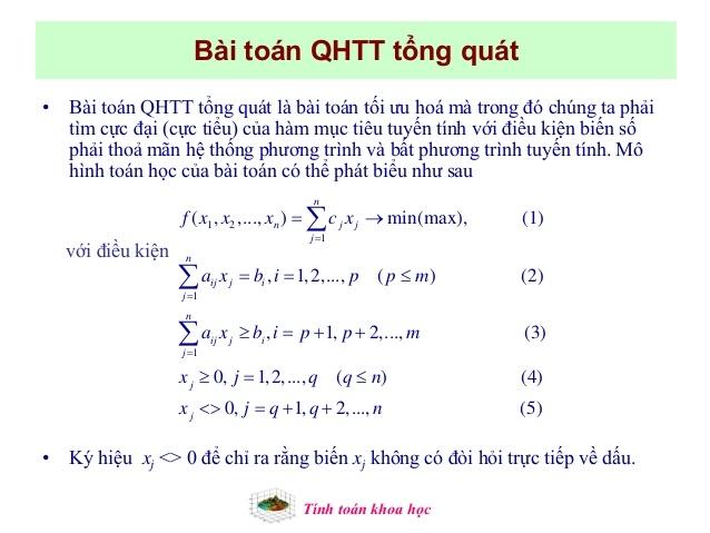 dạng bài toán quy hoạch tuyến tính