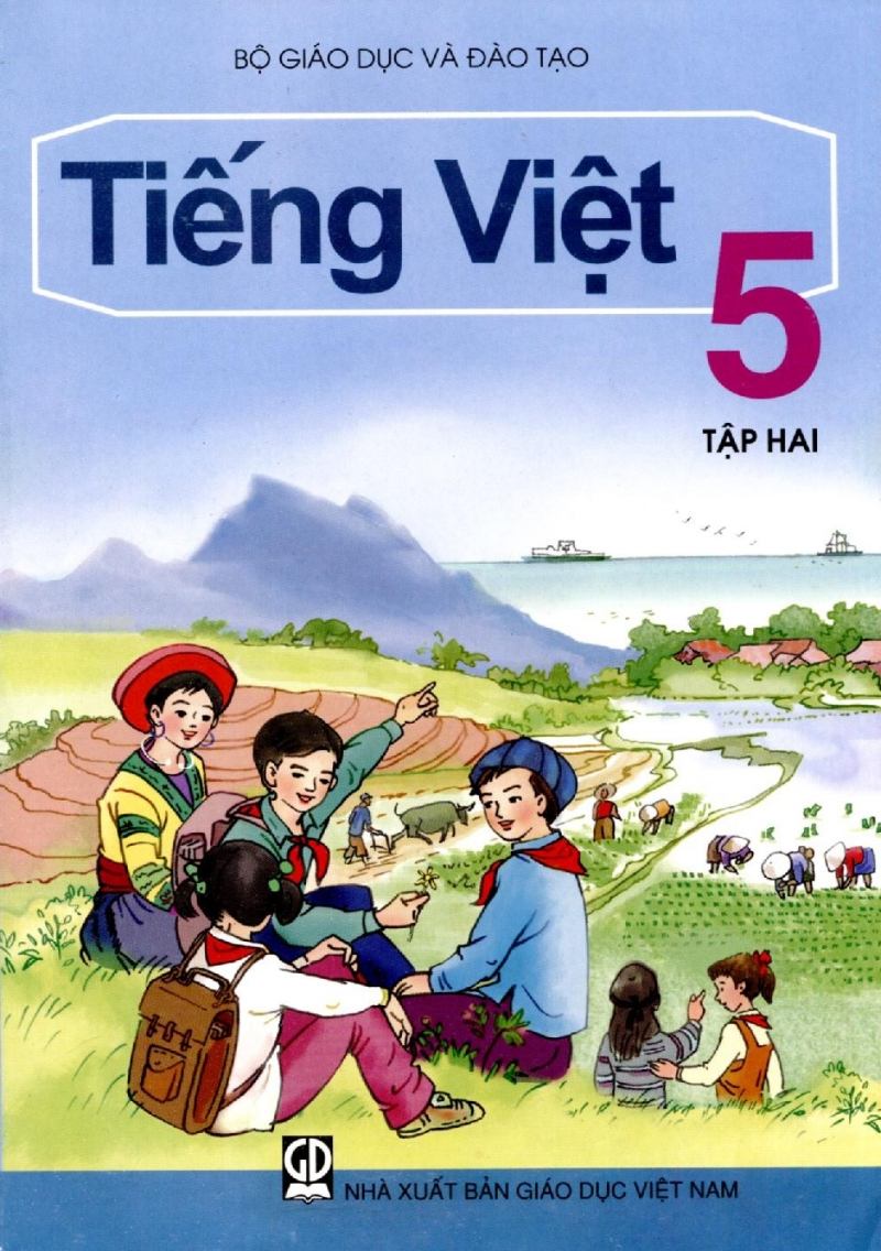 Bìa quyển sách Tiếng Việt 5, tập hai được trang trí rất đẹp