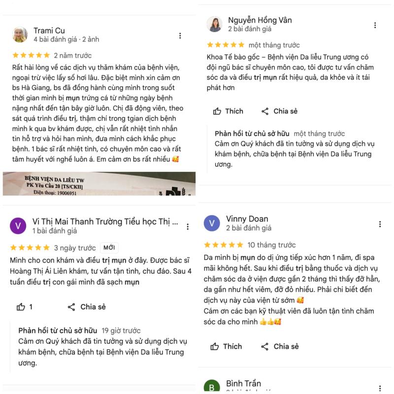 Đánh giá của khách hàng về dịch vụ trị mụn tại Bệnh viện Da liễu Trung Ương