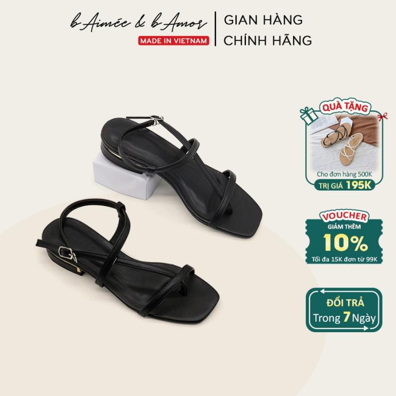 Sandal nữ xỏ ngón đế vuông viền vàng cao 2p quai chéo mảnh mũi vuông đẹp thời trang bAimée & bAmor - MS1535