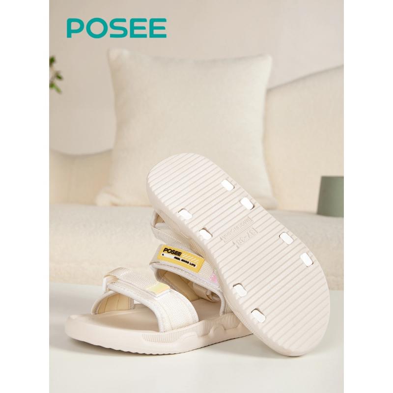 Sandal Posee gối bánh mì đế bằng khóa dán phong cách Hàn Quốc cho nữ