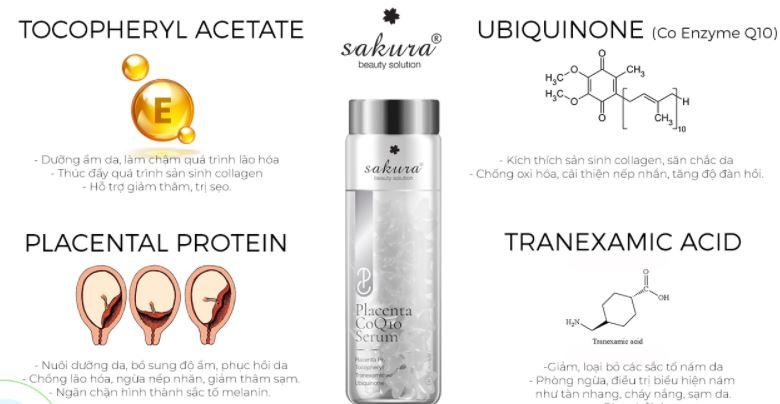 Serum dưỡng trắng, chống lão hóa Sakura Beauty Solution Placenta CoQ10