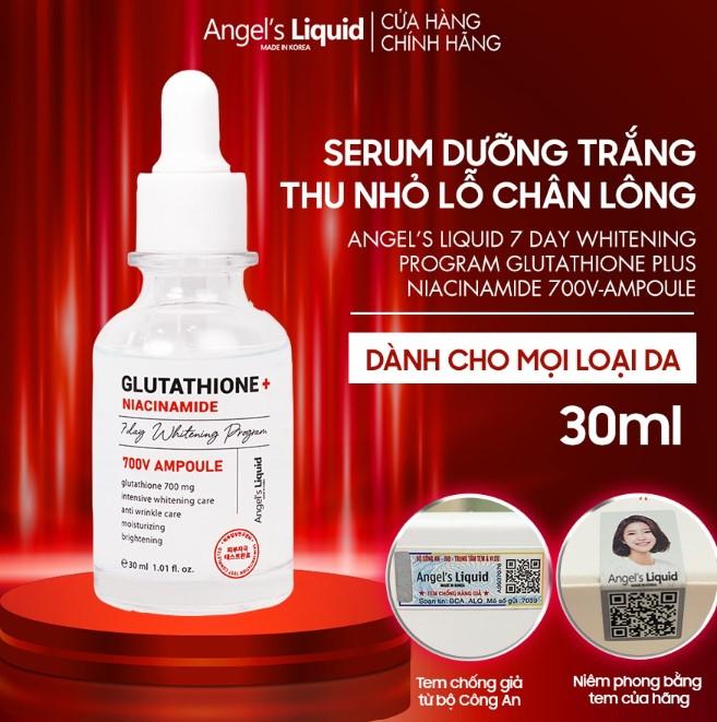 Serum dưỡng trắng se khít lỗ chân lông Angel's Liquid Glutathione + 5% Niacinamide 7Day Whitening Ampoule