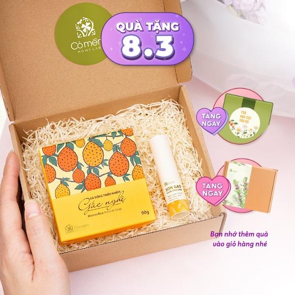 Set hộp quà 8/3 gồm son dưỡng và xà bông cho phụ nữ, bạn gái, vợ yêu Cỏ Mềm