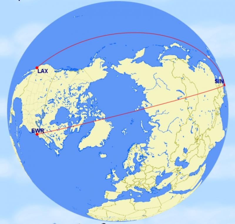 Từ  Singapore (SIN) đến Newark (EWR) dài 9.523 Dặm