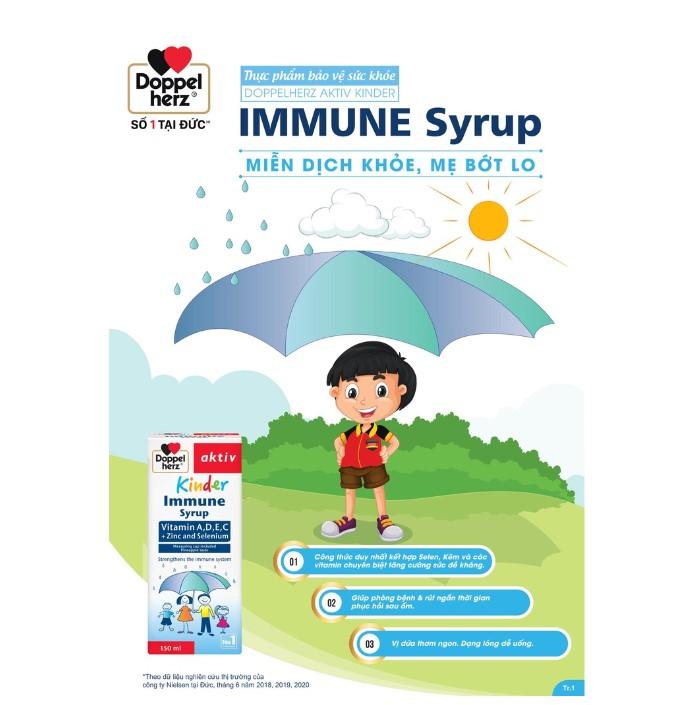 Siro tăng sức đề kháng phòng ngừa ốm vặt cho bé Doppelherz Aktiv Kinder Immune Syrup