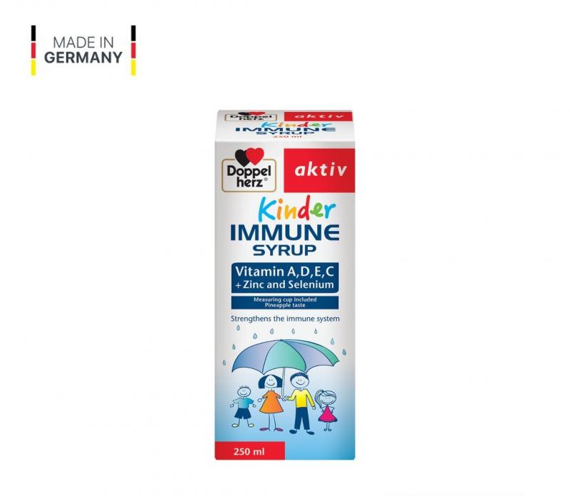 Siro tăng sức đề kháng phòng ngừa ốm vặt cho bé Doppelherz Aktiv Kinder Immune Syrup