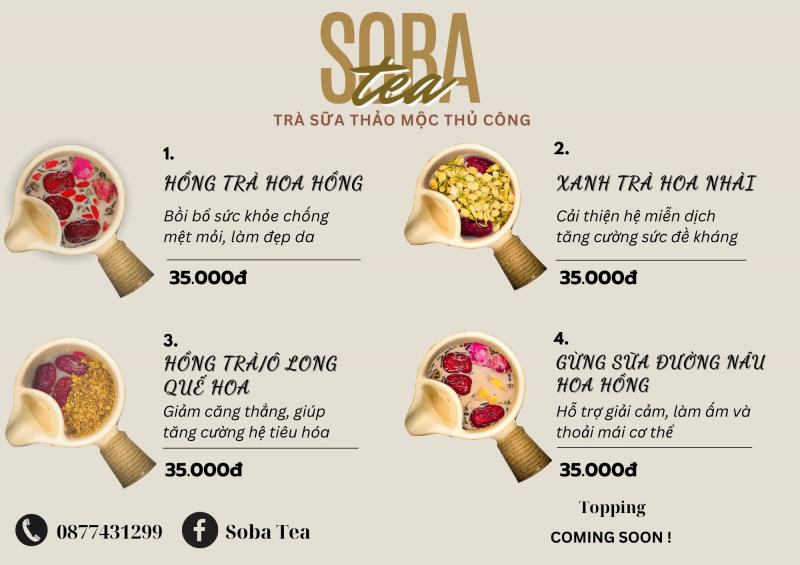 Menu trà sữa nướng Vân Nam tại Soba Tea