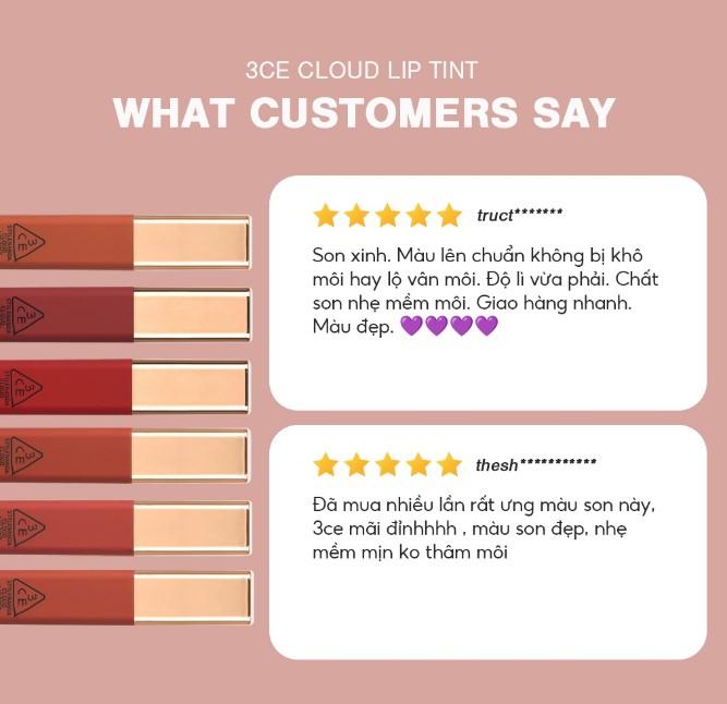 Bảng màu son Son 3CE Cloud Lip Tint