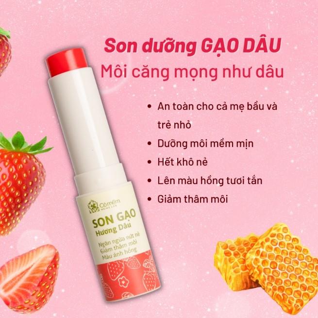 Son dưỡng môi có màu gạo hương dâu mềm môi chống khô nẻ Cỏ Mềm