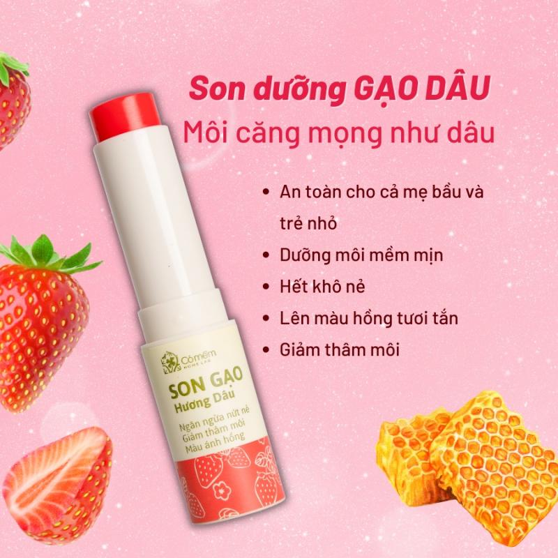 Son dưỡng môi có màu gạo hương dâu mềm môi chống khô nẻ Cỏ Mềm 3,6g