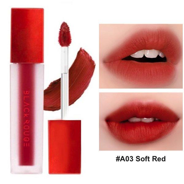 Son kem Black rouge air fit velvet tint Ver 1 (A03 - Soft Red: Đỏ cam)