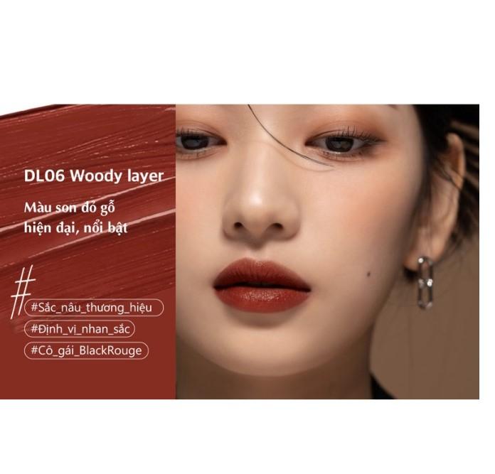 Son kem Black Rouge Double Layer Over Velvet - DL06: Woody layer (Đỏ nâu pha cam)