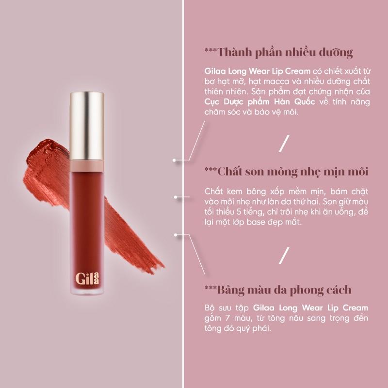 Son kem lì Gilaa Long Wear Lip Cream Full Size (5g) #07 Đỏ thuần