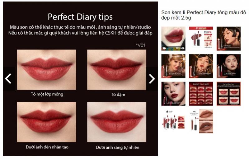 Son Perfect Diary tone đỏ