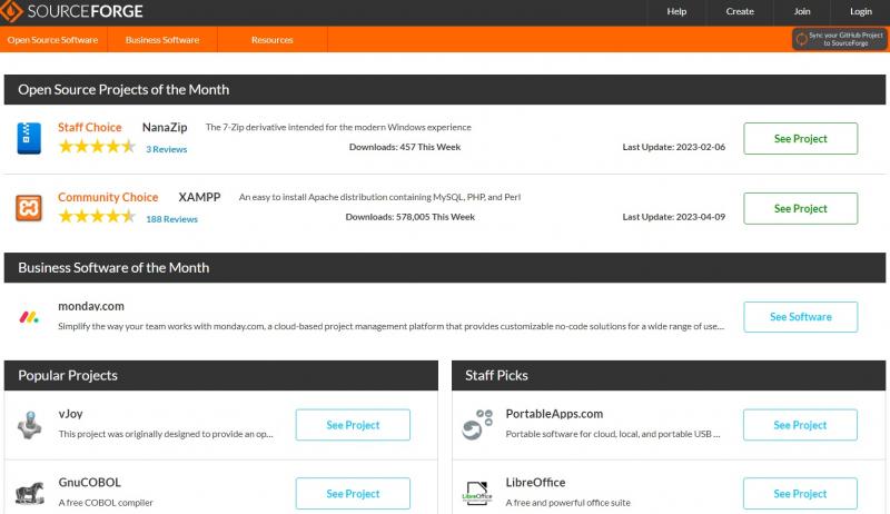 Trang web tải phần mềm SourceForge