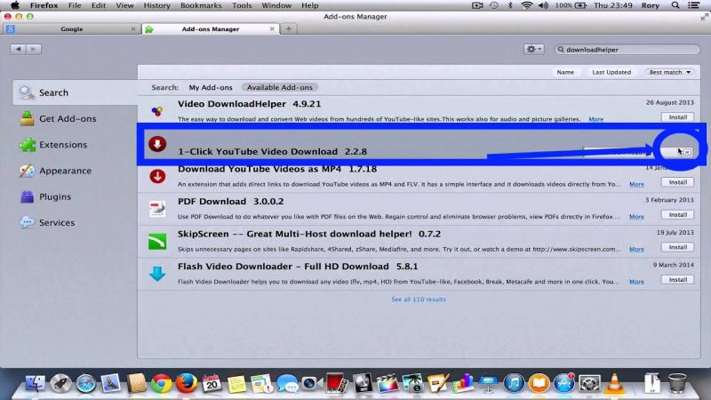 Sử dụng Firefox với công cụ hỗ trợ Add-on (1-Click YouTube Download)