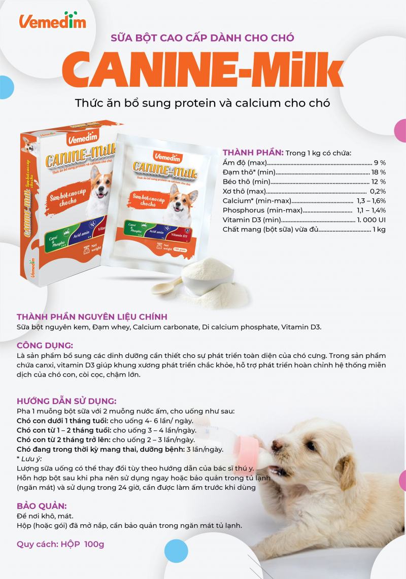 Sữa bột cho chó Vemedim Canine Milk