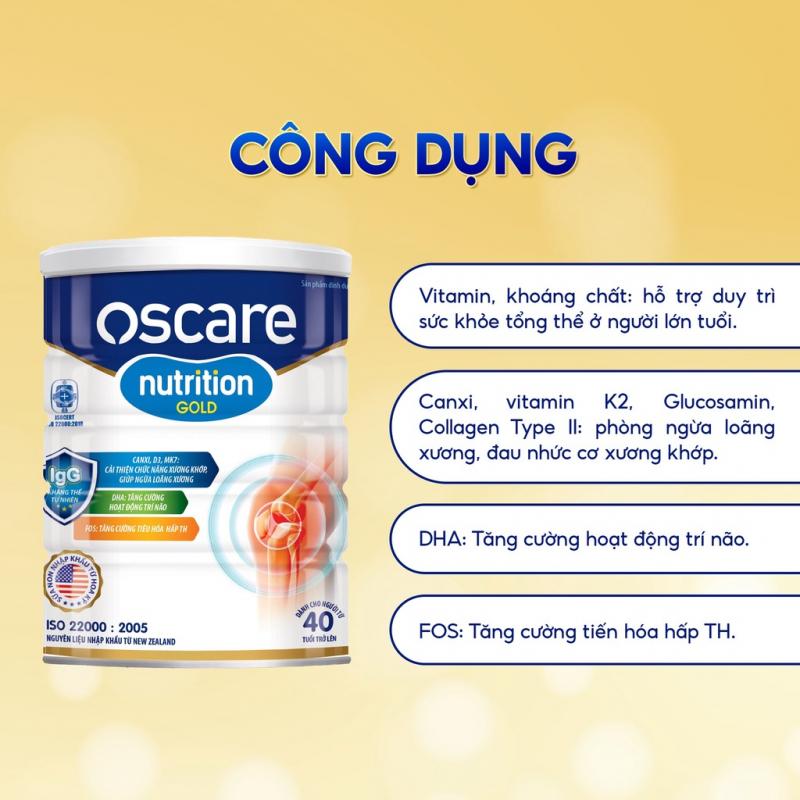 Sữa bột cho người lớn giúp bổ sung dinh dưỡng thiết yếu, phòng ngừa loãng xương OSCARE Nutrition Gold Hộp 900g