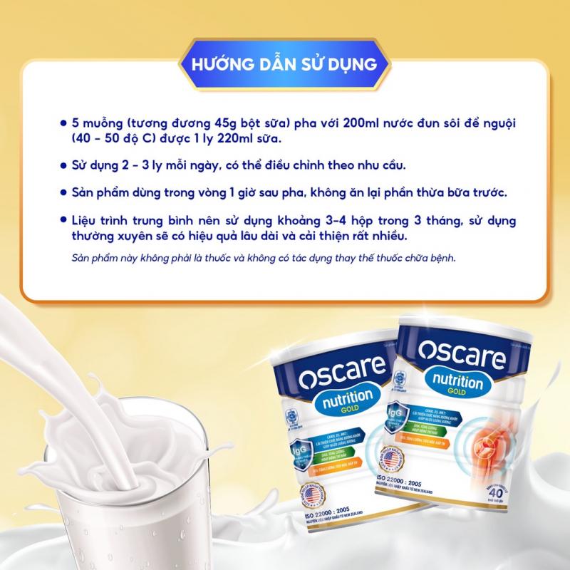 Sữa bột cho người lớn giúp bổ sung dinh dưỡng thiết yếu, phòng ngừa loãng xương OSCARE Nutrition Gold Hộp 900g