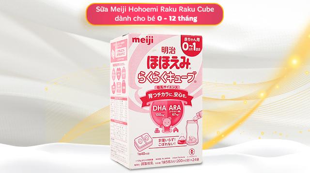 Sữa bột nội địa Nhật dạng thanh Meiji Hohoemi Raku Raku Cube