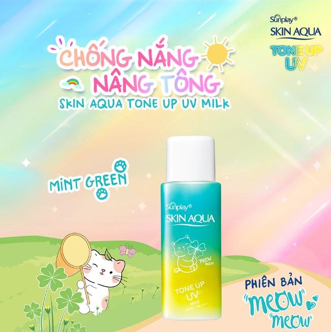 Sữa chống nắng nâng tông dành cho da dầu/hỗn hợp Sunplay Skin Aqua Tone Up UV Milk (Mint Green) (dành cho da sáng, có khuyết điểm đỏ) (50g)