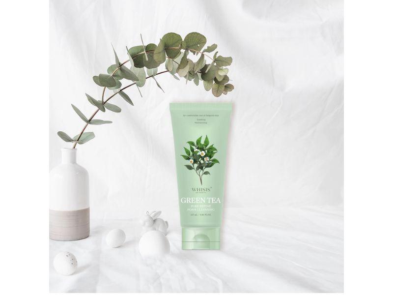 Sữa rửa mặt cho da dầu trà xanh Hàn Quốc WHISIS Green Tea Pore Refine Foam Cleansing giảm mụn sạch sâu