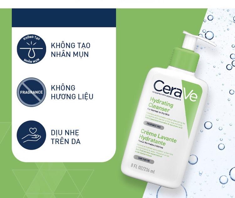 Sữa rửa mặt làm sạch sâu dành cho da thường và da khô Cerave Hydrating Cleanser