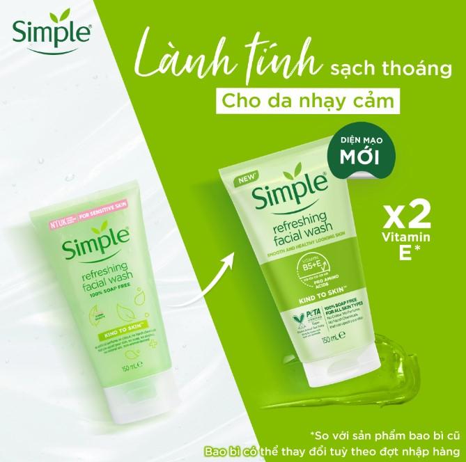 Sữa rửa mặt Simple giúp da sạch thoáng & không chứa xà phòng