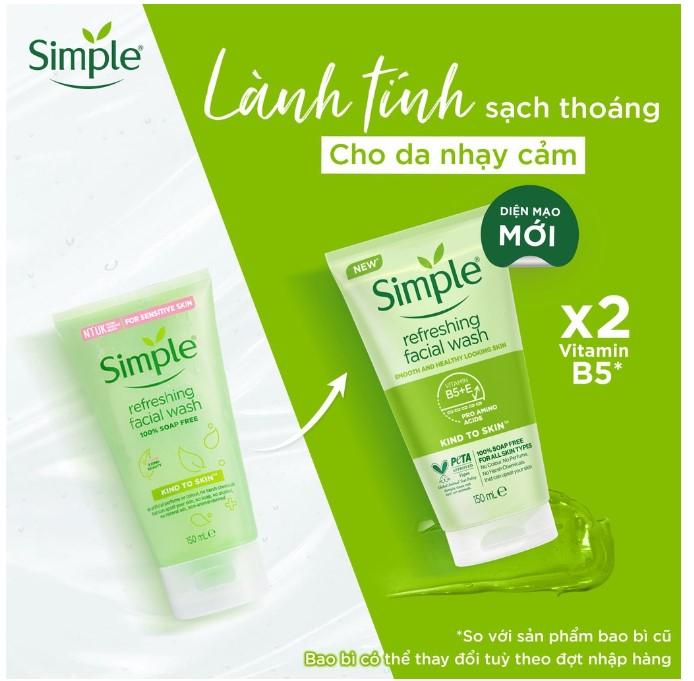 Sữa rửa mặt Simple giúp da sạch thoáng & không chứa xà phòng 150ml