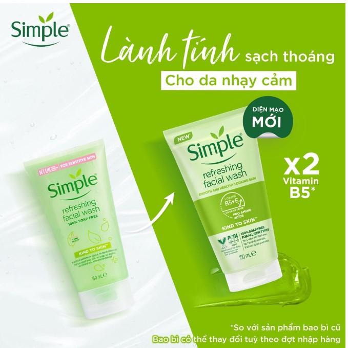 Sữa rửa mặt Simple giúp da sạch thoáng & không chứa xà phòng 150ml
