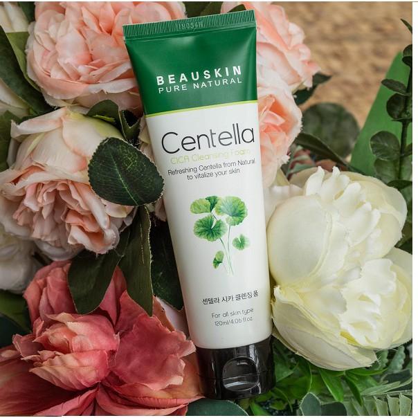 Sữa rửa mặt thải độc sạch nhờn,trắng mềm da rau má Beauskin Centella Cleansing Foam Hàn Quốc cao cấp