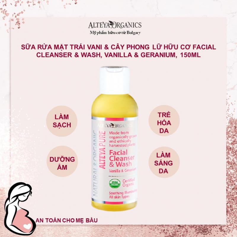 Sữa rửa mặt trái Vani & Cây phong lữ hữu cơ Alteya Organics Facial Cleanser & Wash, Vanilla & Geranium