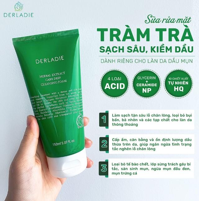 Sữa rửa mặt tràm trà Derladie Herbal Extract Care Deep Cleansing Foam