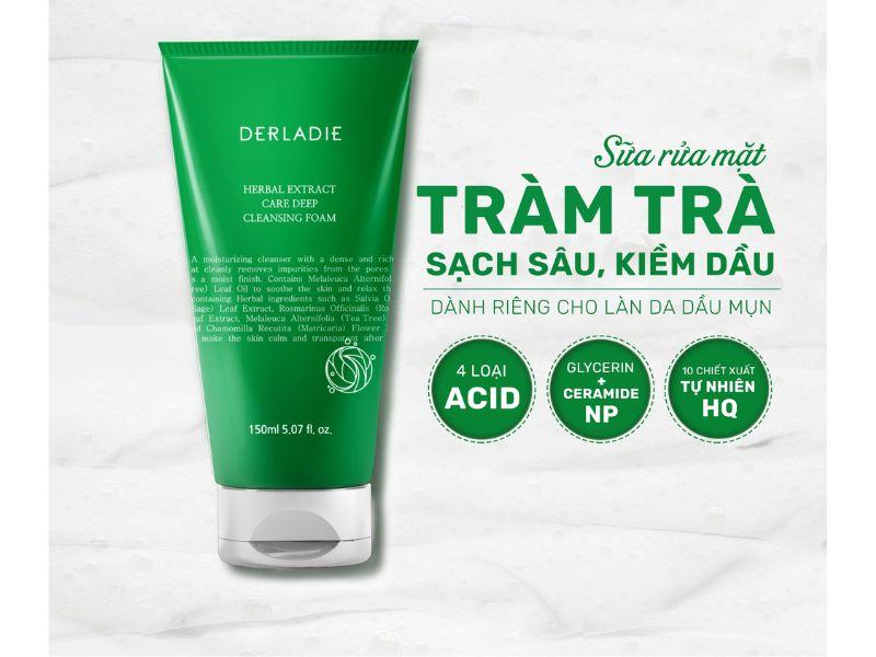 Sữa rửa mặt tràm trà Derladie Herbal Extract Care Deep Cleansing Foam