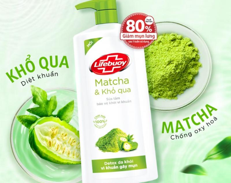 Sữa tắm Lifebuoy matcha & khổ qua detox và bảo vệ da khỏi vi khuẩn