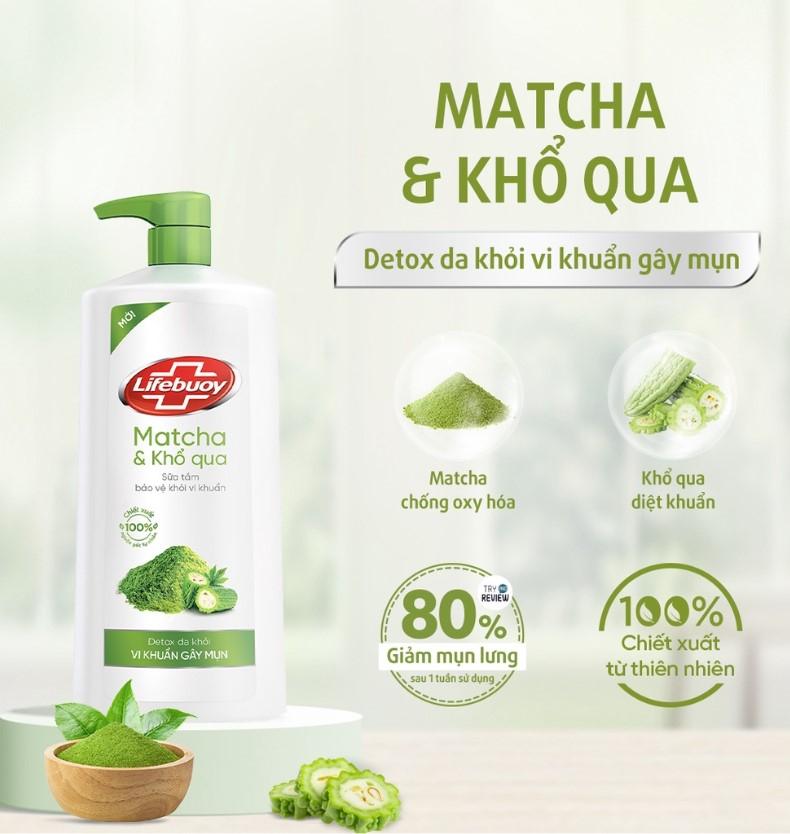 Sữa tắm Lifebuoy matcha & khổ qua detox và bảo vệ da khỏi vi khuẩn