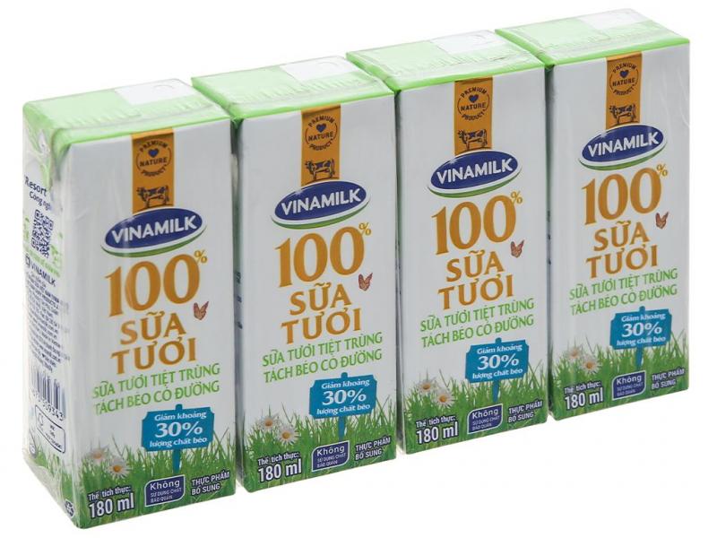 Sữa tươi Vinamilk tách béo, không đường
