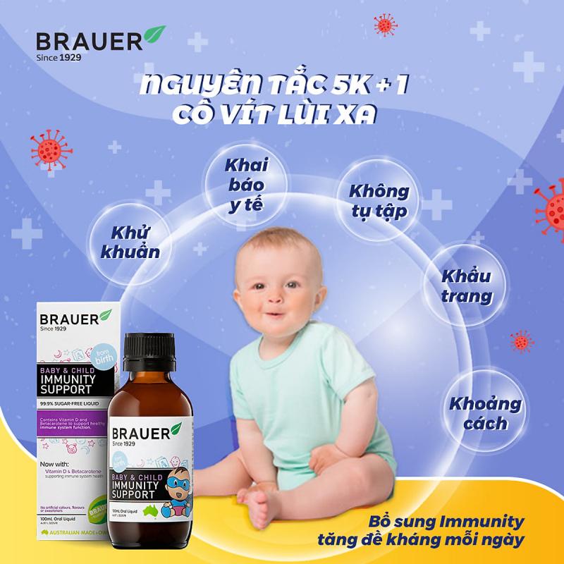 Tăng sức đề kháng cho bé Brauer Immunity Support hỗ trợ Tăng cường Hệ miễn dịch dạng siro 100ML