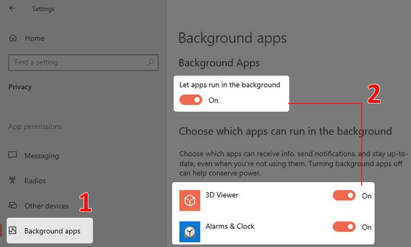 Tắt các ứng dụng chạy nền Windows 10