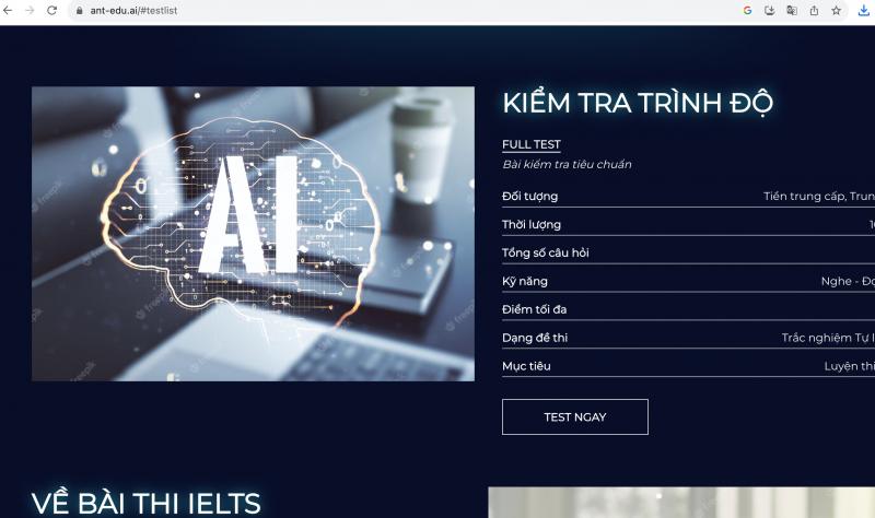 Test trình độ miễn phí tại Ant-edu.ai