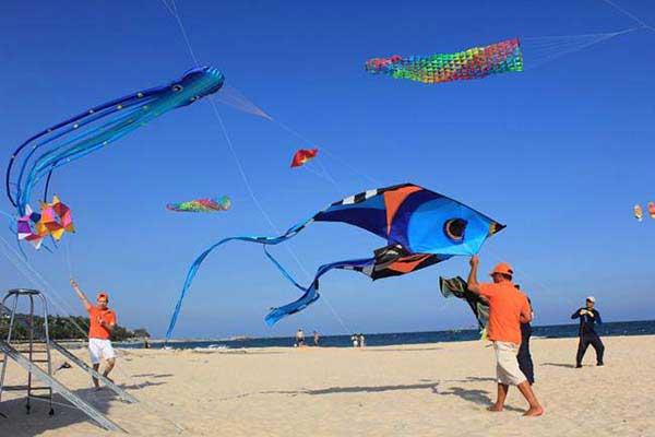 Kite flying on the long stretch of beach in Mui Ne