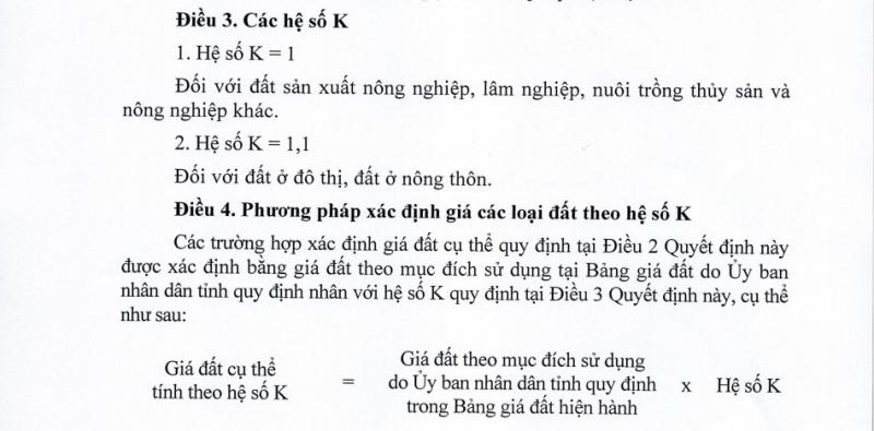 Hệ số điều chỉnh giá đất