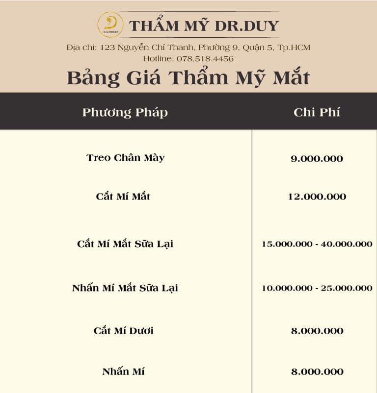 Bảng giá thẩm mỹ mắt tại Thẩm mỹ Galaxy