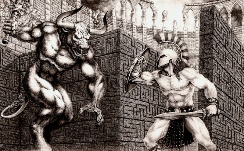 Người anh hùng Theseus đánh nhau với Minotaur