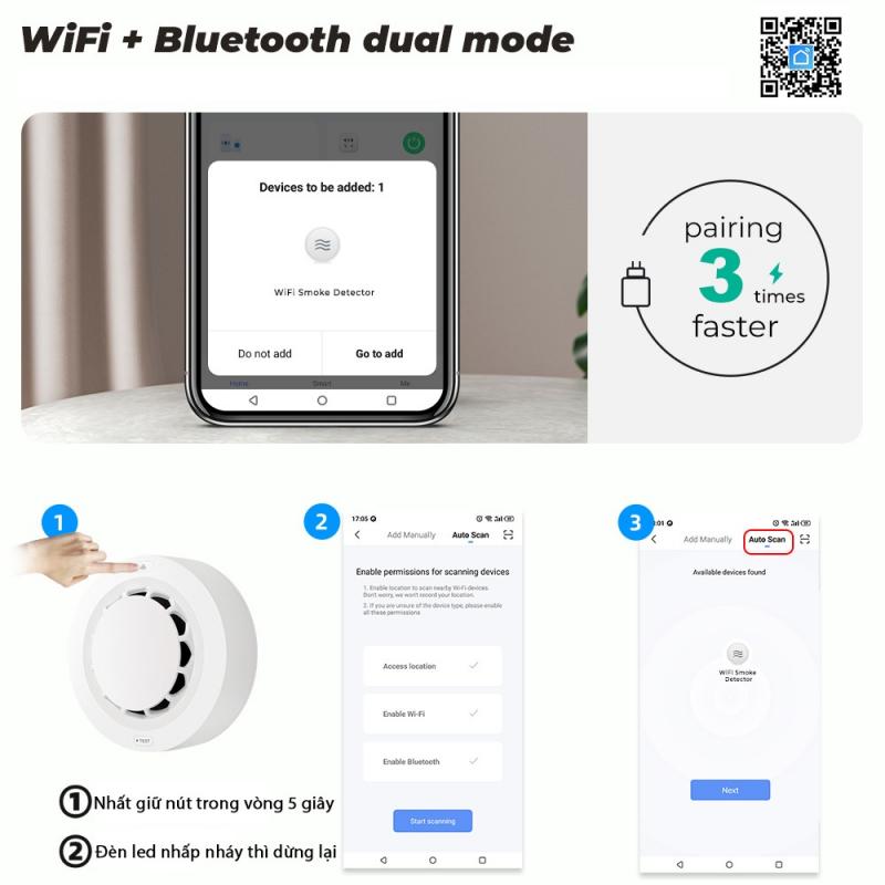 Thiết bị báo cháy đầu báo khói không dây thông minh wifi hoạt động độc lập cho gia đình